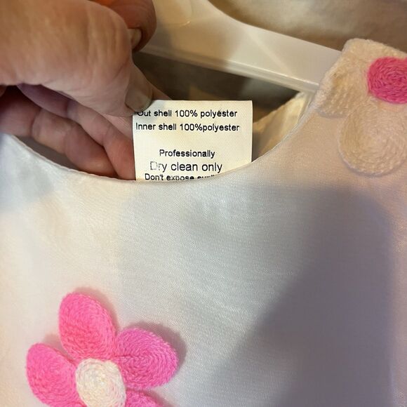 Tip Top Little Girls Dress White With White/pink Flowers Special Occasion Size 6 - Picture 6 of 6
